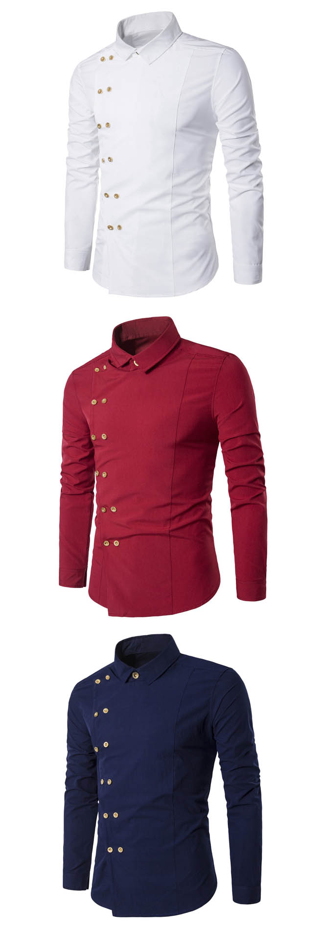 Double Breasted Slim Fit Long Sleeve Shirts for Stylish Men